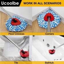 Spin Mop Replacement Head For O Cedar 2 Tank RinseClean, 4 Microfiber Mop Refill, 1 Scrub Brush, 1 Mop Stick, 1 Mops Base, Deep Cleaning, 30" To 58" Mop Handle Replacement - (4+1+1+1) PCS - Xem 4