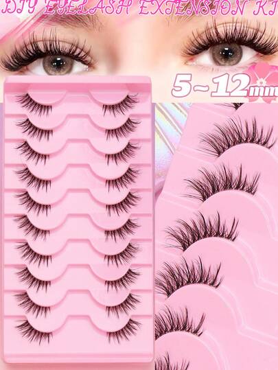 1/5/10 Pairs Of Transparent Base Natural Half Eye False Eyelashes, Fluffy And Soft, Thick 3D Mink Fur Eyelashes, Slender And Fine, With Distinct Roots, Messy Multiple Layers, Short And Thick, False Eyelash Extension Cream, Loose Powder False Eyelashes, Cosmetics, Wedding Parties, Clubs, Daily Work Meetings, Idol Students, Celebrities, Bloggers, Fairy Girls From All Over The World, Japanese And Korean Right-Handed Cute Girls All Like To Wear Comfortable Natural False Eyelashes.