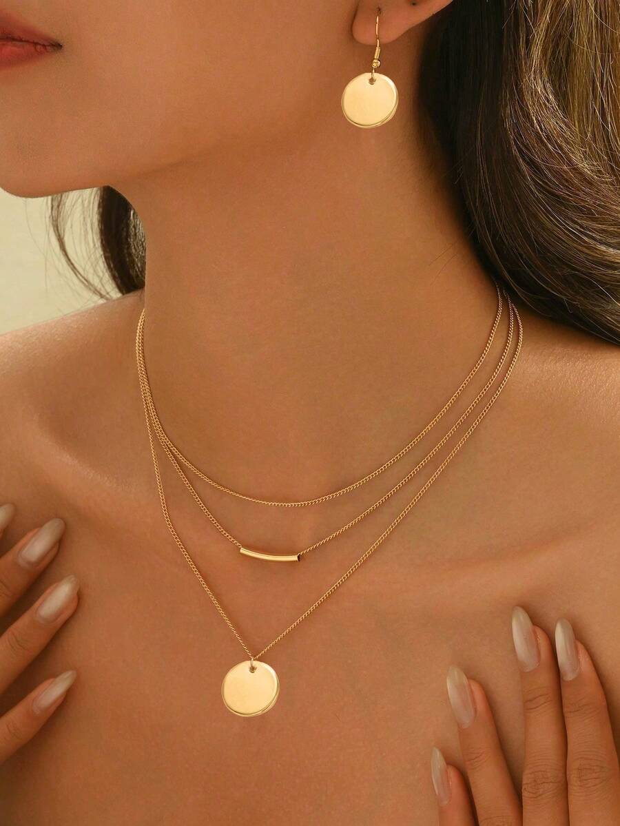 3pcs Fashionable Minimalist Elegant Creative Personalized Versatile Daily Wear Necklace Set - Yellow Gold - View 1