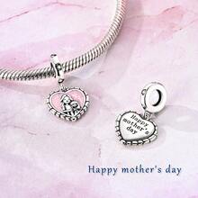1 pieza Colgante con cuentas plateado, Serie del Día de la Madre letra MOM, Elefante, Conejo, Corazón, Árbol de la Vida, Hija y Madre, Adecuado para pulsera, collar, manualidades de joyería, regalo del Día de la Madre para mamá - Plateado - Ver 7