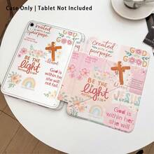 Capa protetora plana para tablet com suporte, em acrílico cristal com estampa de cruz, arco-íris e flores. Compatível com Samsung A9/A9+/S9/S9FE/A11/A11+/S11/S10 FE/S10 FE+/S10 Lite, Apple Air 5/6, Honor, Matepad SE 11 e outros modelos populares. Dobrável, com cantos reforçados em silicone, função de ativação/desativação automática, compartimento para caneta, suporte ajustável em vários ângulos - proteção perfeita para o dia a dia, ótima opção de presente para as festas de fim de ano. - Multicolorido - Ver 2