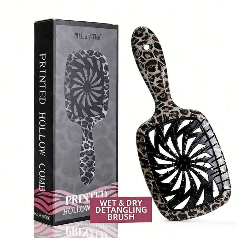 Salon-Grade Leopard Print Massage Comb With Anti-Static Hair-Protecting Strands; Suitable For Home Use And Salon Use. - Multicolor - View 1