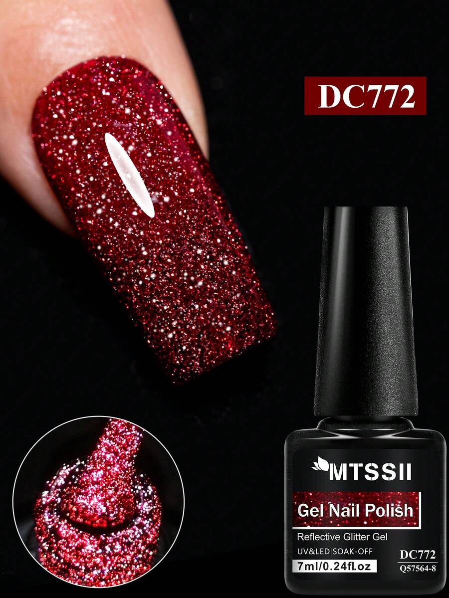 Mtssii 7ml Champagne Gold Sliver Reflective Nail Gel Polish Sparkling Shining Glitter Pink Red Color Nail Supplies Semi Permanent Soak Off UV Gel Varnish Sparkle Effect Nail Art Manicure - Nhiều màu - Xem 1