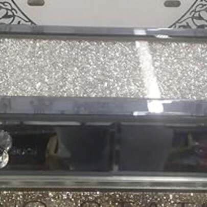 Biznest Crushed Diamond 2 Drawer Crystal Black Mirrored Jewellery Box Organiser 40X20Cm
