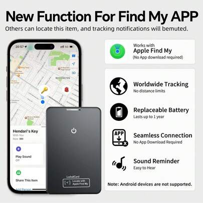 Apple AirTag GPS Card Locator, Thin And Portable, Long Standby Time Of 8-10 Months, Compatible With "Apple Find My" App For IOS, One-Click Tracking, Remote Precise Positioning, Suitable For Luggage, Wallet And More