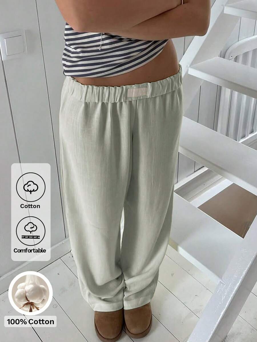 Sunny Girly Summer Women's Y2K Cotton Green Straight-Leg Pants, Suitable For Loungewear, Casual Daily, Street Style, Commuting, Beach And Vacation. - Green - View 1