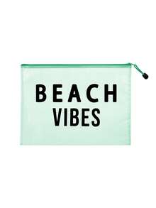 Túi đi biển thời trang chống thấm nước nhiều màu sắc bằng vải lưới, túi đựng mỹ phẩm in hình "Beach Vibes" (Không khí biển), chủ đề biển. Túi đựng mỹ phẩm trong suốt dung tích lớn, túi đựng đồ dùng cá nhân có khóa kéo nylon - nhẹ, đựng kem chống nắng, đồ chăm sóc da, đồ ăn nhẹ, bikini và các vật dụng cần thiết khi đi biển. Thích hợp cho mùa xuân và mùa hè. - Nhiều màu - Xem 16