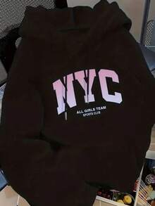 Women's And Men's Casual NYC Winter Style Kangaroo Hoodie, 100% Cotton. - 黑色 - 查看 2