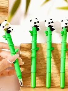 1pc Panda Bamboo Neutral Pen, Cute And Interesting Panda Bamboo Design, Soft Silicone Grip For Cloud-Like Writing Experience, Perfect Office Companion - Black 1pc - View 2