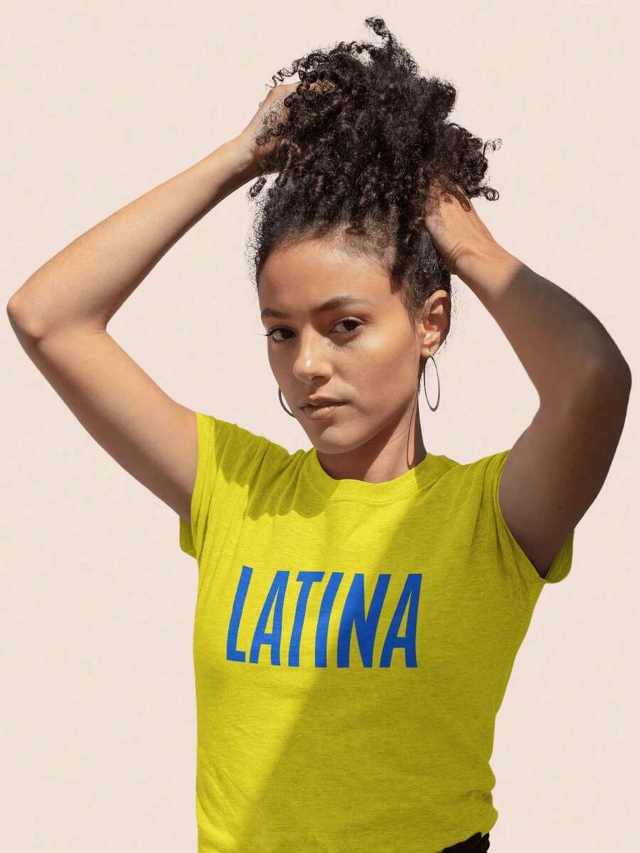 Women's Printed T-Shirt Latina 100% Premium Cotton - 黃色 - 查看 1