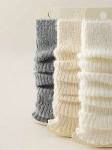 1/2/4 Pairs Women's Fluffy Warm Thickened Versatile Autumn/Winter Leg Warmers, Stylish Minimalist Knee High Leg Warmers - Multicolor - View 3