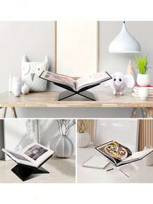 1pc Acrylic Bookshelf, X-Shaped Transparent Bookshelf, Acrylic Bookshelf, Bible Rack, Acrylic Book Display Shelf, Food Display Shelf, Acrylic Reading Rack, Kitchen Recipe Shelf, Transparent X-Shaped Bookshelf, Desktop Display Rack, Magazine & Book Storage Rack - Multicolor - View 10