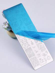 1pc Toucan Nail Art Stamping Plate, Summer Tropical Coconut Leaves Pineapple Pattern Design Y2K Style Printing Template Nail Art Accessory Tool, DIY Manicure Salon, Nail Supply - Silver - View 6