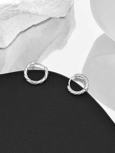 1 pieza Pendiente aro de acero inoxidable con diseño de cinta de Möbius, estilo vintage con diseño acanalado, 2 opciones de tamaño para hombres