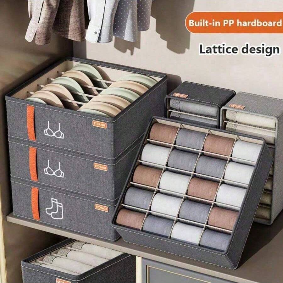 1 pieza Caja de almacenamiento plegable para ropa interior, organizador de cajón de estilo con múltiples compartimentos para sostenes, ropa interior, calcetines, adecuado para armario, dormitorio, hogar, dormitorio, ahorro de espacio, también se puede usar como decoración, decoración navideña, decoración de habitación, decoración del hogar, organizador de almacenamiento, artículo esencial de viaje