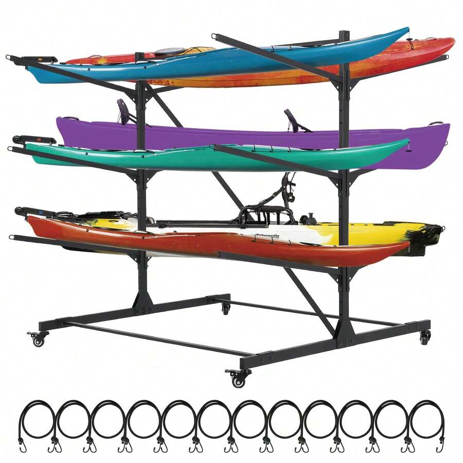 GCCSJ Surfboard Rack,Kayak Storage Rack, Heavy Duty 3-Layer Freestanding Kayak Rack For Garage & Outdoor, Holds Up To 6 Kayaks, Canoes, Surfboards & Paddleboards, Mobile With Wheels - A - View 1