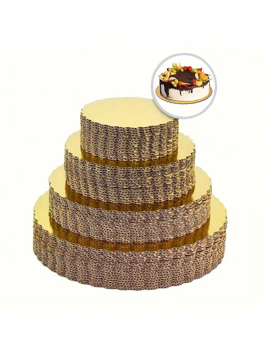 1/5件装金色蛋糕盘，闪亮金色瓦楞纸蛋糕板，6/8/10/12英寸圆形蛋糕板，用于蛋糕装饰，适用于圣诞节、万圣节、复活节、感恩节和婚礼庆典。 - 多款 - 查看 1