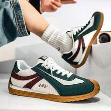 男士复古薄底休闲运动鞋，时尚百搭厚底学生鞋 - 白綠 - 查看 3