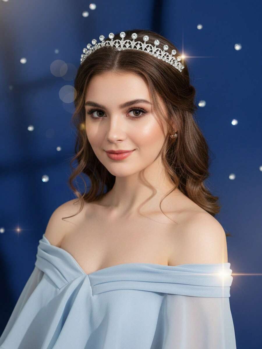 1pc Elegant Minimalist Bridal Headpiece, Silver Crystal Crown, Graduation Prom Birthday Accessory