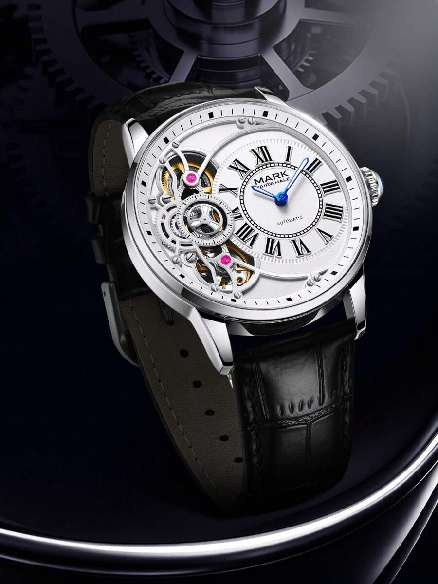 1枚男士商务自动机械表，复古罗马数字表盘，金属表壳，奢华休闲街头风情侣表，高端腕表礼品 FW-6031