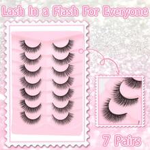 7 Pairs Cat Eye False Eyelashes Wispy Lashes Natural Look Fake Eyelashes Mink Fluffy Strip False Lashes Pack Strip Lashes - Black - View 2
