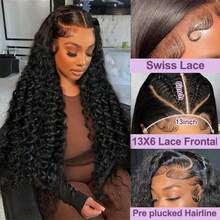 200% 密度 13x6 高清蕾丝 16 英寸杰瑞卷全蕾丝假发，13x4 预拔毛高清透明杰瑞卷蕾丝前假发，混合发质预拔毛深波浪卷混合纤维蕾丝前假发，适合 - 自然色&黑色系 - 查看 5