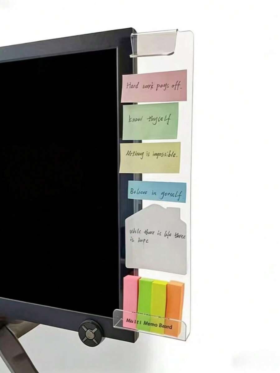 Bộ 2 giá đỡ giấy ghi chú bằng acrylic cho màn hình máy tính, bảng nhắn tin màn hình máy tính, hộp đựng đồ dùng văn phòng kèm giá đỡ điện thoại, bảng ghi nhớ trong suốt dùng cho gia đình và văn phòng phẩm. - trắng - Xem 1