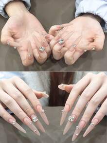 10颗成品K9透明白色水钻球迷你不规则平底闪亮美甲宝石，适用于亚克力指甲 - 白色 - 查看 3