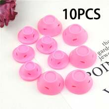 10支粉色和蓝色硅胶卷发棒，无热设计保护头发，便携易用，可打造短发和中长发的自然卷发，适合居家和旅行，浴室配件，发夹，发饰 - 多色 - 查看 10