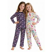Pijama Manga Longa Menina 100% Algodão Confortável Estampado 1 ao 16 anos - Multicolorido - Visão 19