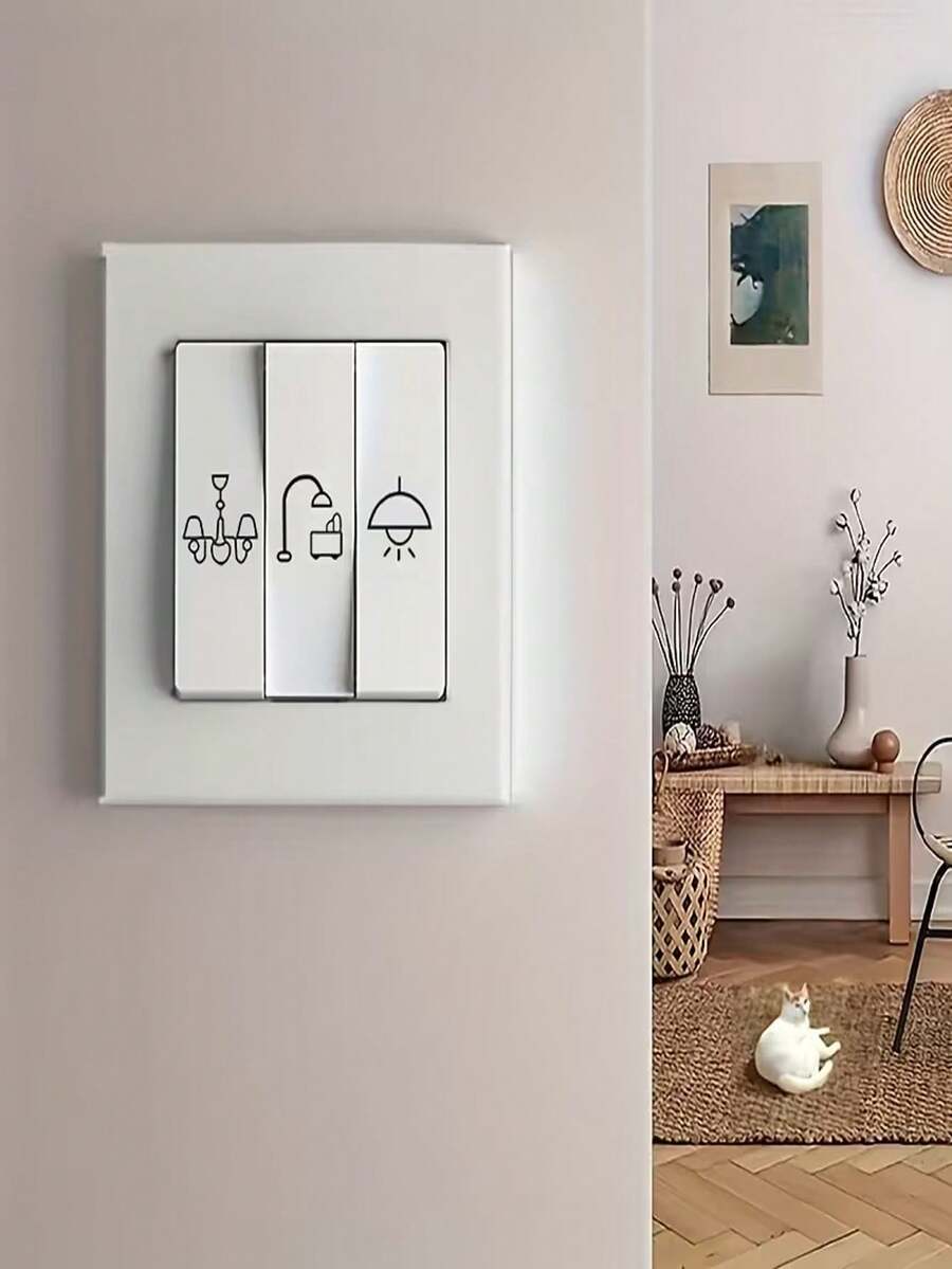 300pcs/3sets Self-Adhesive Switch Labels, High-Quality Paper, Semi-Glossy Surface, Embroidered Geometric Pattern, Suitable For Bulbs, Fans, Heaters, Bedroom, Bathroom, Kitchen, Garage, Laundry Room, Disposable