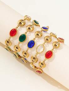 Bộ 3 vòng tay mạ vàng 18K, có thể đeo chồng lên nhau hoặc riêng lẻ, kiểu dáng đa năng, phù hợp cho các buổi hẹn hò, tụ họp, làm quà tặng và trang phục hàng ngày. - Vàng - Xem 4