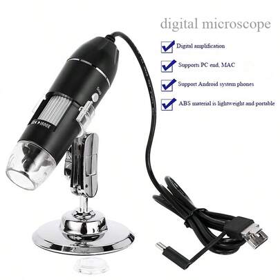 Cámara de microscopio digital 1600X, microscopio electrónico portátil 3 en 1 compatible con PC, estructura de hierro y plástico, para examen de piel, observación de insectos, inspección de circuitos
