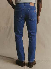 Men's Stretch Slim Straight Business Casual Jeans, Slant Pocket Design, Versatile For Daily Wear - Blue - View 1