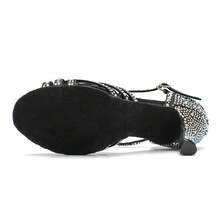 Women's Latin Dance Shoes With 7.5cm Heel Wear-Resistant And Slip-Resistant Dance Training Shoes Soft Bottom Comfort Tango Salsa Dance Shoes Indoor Party Shoes Rhinestone Wedding Shoes For Women - Black - View 5