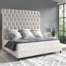 Modern Bedroom Platform Bed, Velvet Upholstered Bed With Tall Headboard - 奶油 - 查看 6