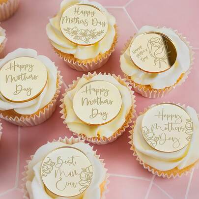 5个/10个金色、银色和玫瑰金亚克力“母亲节快乐”纸杯蛋糕装饰插牌，适用于生日、母亲节庆祝派对蛋糕和甜点装饰