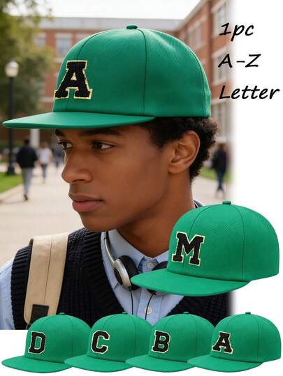 1PC Unisex Personalized A-Z Letter Flat Bill Baseball Cap, Classic Adjustable Hip Hop Hat For Men,Classic Classic Flat Brim Baseball Cap,Breathable Hip Hop Style Cap,Perfect For Daily Wear, Streetwear & Outdoor Activities