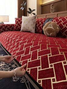 1pc All-Season Luxury Chenille Sofa Cushion Cover, Modern Minimalist Fashion Dust-Proof Anti-Slip Sofa Seat Pad, Washable Slipcover For Bedroom, Office, Living Room Couch, L-Shaped Sofa And 1/2/3/4 Seater Sofa, Pet-Friendly - Red - View 7