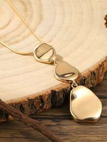 1pc Minimalist Flat Metal Chain Zinc Alloy Pendant Necklace, Suitable For Women's Daily Wear, Can Be Used As Jewelry Accessory Or Gift - Gold - View 2