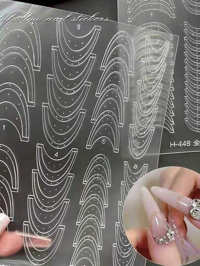 1pc Hollow Fashion French Nail Stickers Full-Size Transparent Auxiliary Tools Self-Adhesive Slider Nail Art Decals DIY Nails Accessories