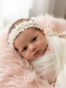 新生儿摄影道具 婴儿优雅仿珍珠串珠发箍，带蕾丝流苏细节 发饰 摄影棚 - 彩色 - 查看 1