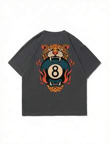 Fractyr 男士时尚休闲街头摇滚说唱风宽松短袖T恤 | 台球风格 | 老虎与8号球印花 | 精致设计 | 春夏必备 | 百搭易穿，展现您的个人风格 - 深灰色 - 查看 6