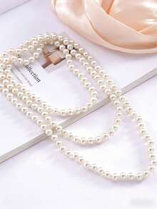 1pc Fashionable, Elegant, Chic, Retro, Versatile, Designed, Ladylike White Pearl Multi-Layer Necklace, Suitable For Daily, Party, Vacation, Casual Wear - White - View 2