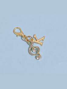 1pc Fashionable Elegant Lobster Clasp Rhinestone Music Note & Letter Shaped Keychain Pendant, Hollow Design With Embedded Rhinestones, Suitable For DIY Shoe Charms, Key Chains, Gift Packaging And Birthday/Holiday Gifts - Gold - View 31