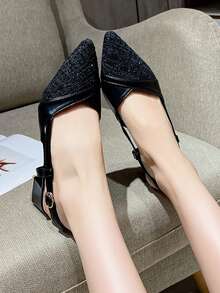 Teenagers' Sexy Shiny Gold Pointed Toe High Heel Sandals With Ankle Strap And Open Toe Design - Ideal For Parties And Events - Black - View 5