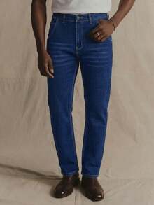 Men's Stretch Slim Straight Business Casual Jeans, Slant Pocket Design, Versatile For Daily Wear - Blue - View 5