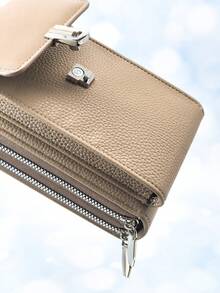 New Arrival Multi-Function Large Capacity Double-Layer Zipper Phone Wallet, Fashionable Minimalist Soft Pattern Casual Travel Date Messenger Bag - Camel - View 4
