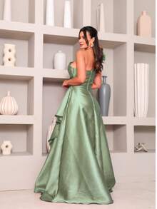 Long Dress With Flower For Graduation, Party, Wedding, Evening. - verde menta - Ver 3