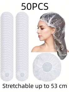 50pcs/100pcs Extra Long Disposable Transparent Plastic Shower Cap - Suitable For Women With Thick Long Hair, Braids And Weaves, High Elasticity Quality Hair Cover, For Travel, Spa, Salon, Home Use, Safely Covers Hair, Stretchable Shower Cap - White - View 14